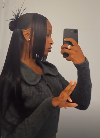 Yammi hair look — sleek bangs